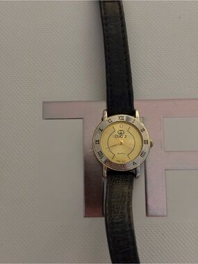 Vintage Gucci Gold Dial Women’s Watch with Brown Leather Strap
